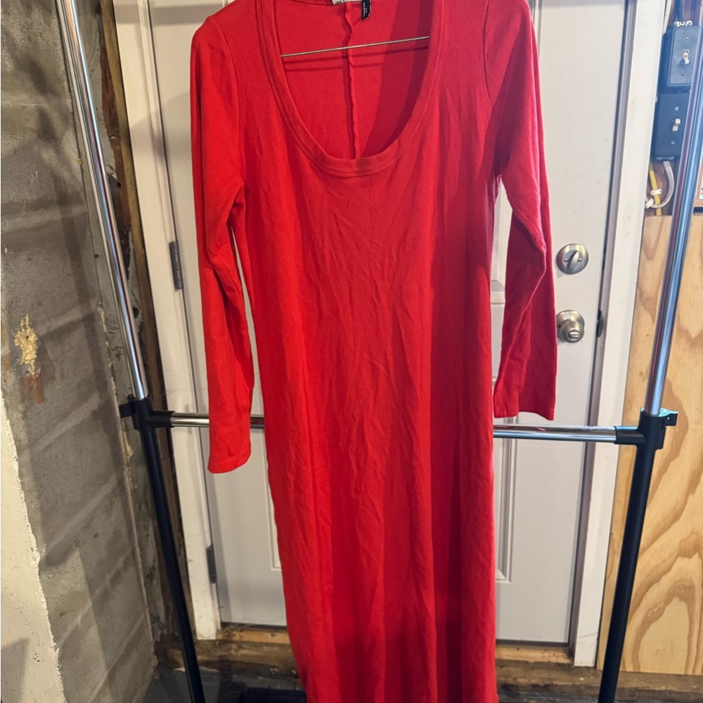 ASOS Curve Bold Red Long Sleeve Dress